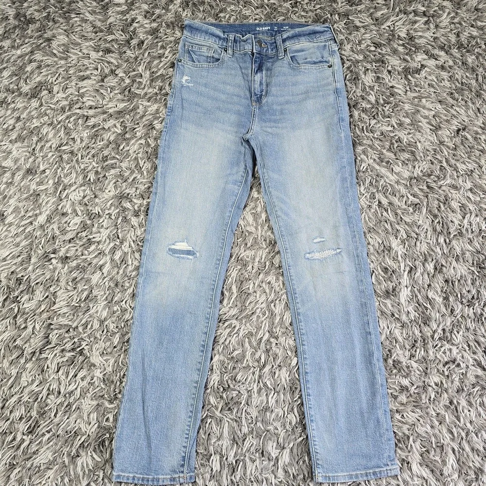 Old Navy Jeans Boys 14 Slim Light Wash Built-In Distressed Adjustable Waist